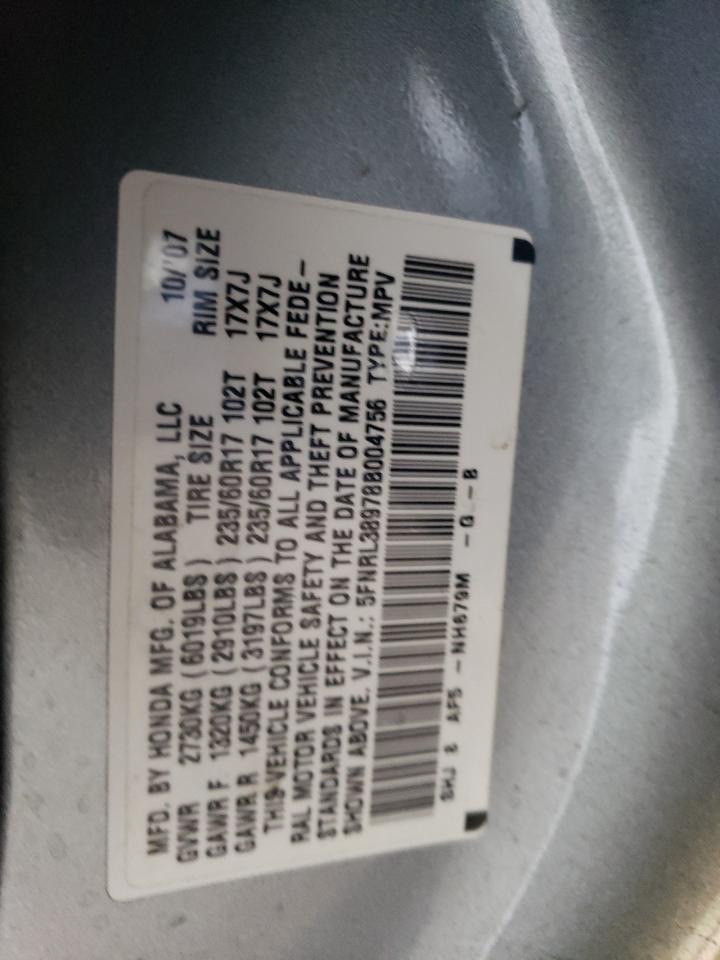 5FNRL38978B004756 2008 Honda Odyssey Touring