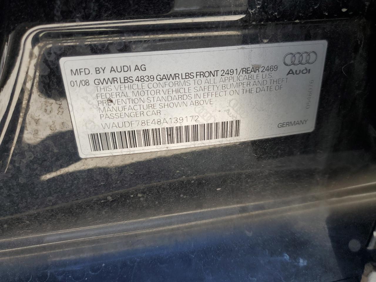 WAUDF78E48A139172 2008 Audi A4 2.0T Quattro