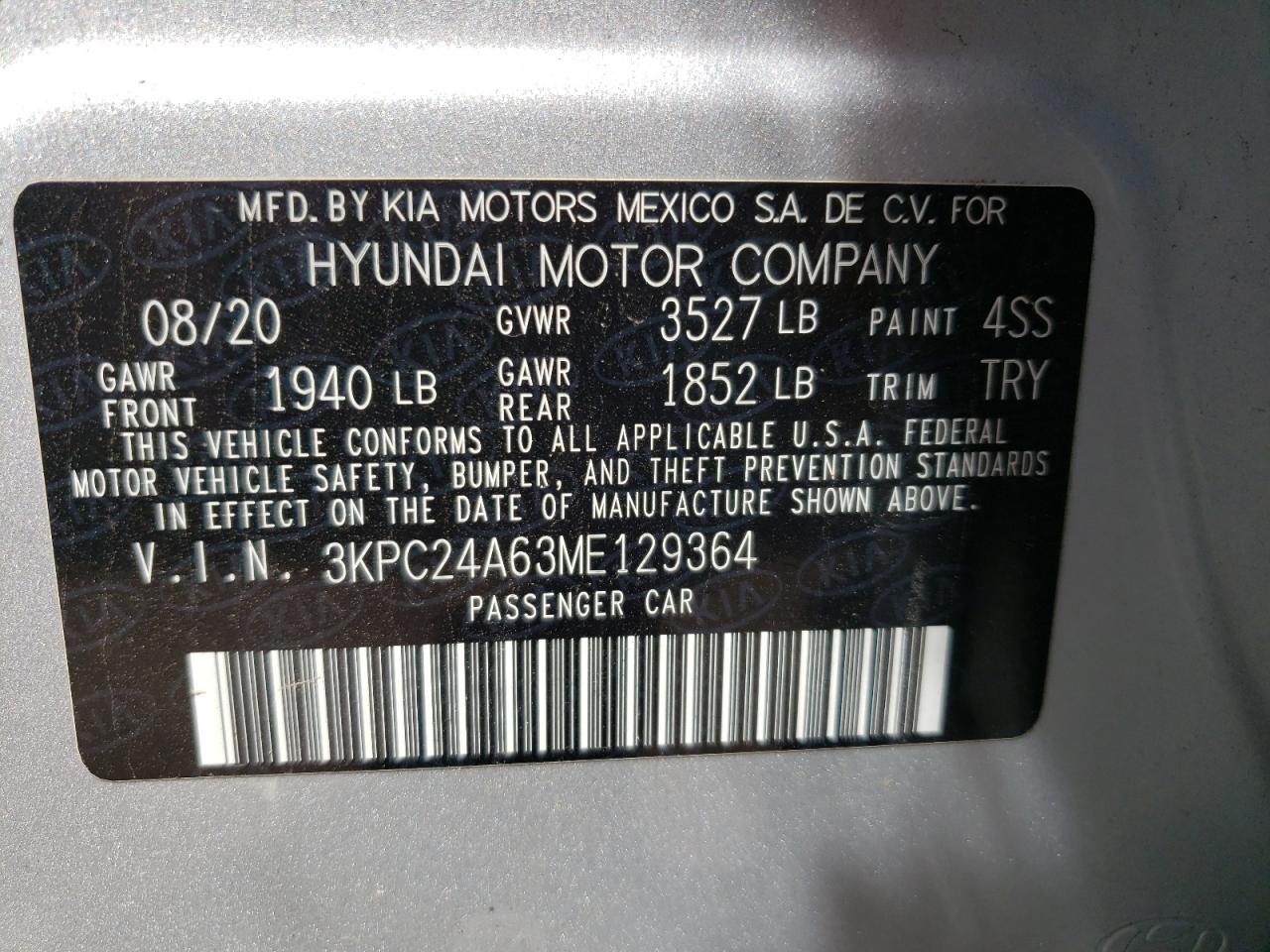 3KPC24A63ME129364 2021 Hyundai Accent Se