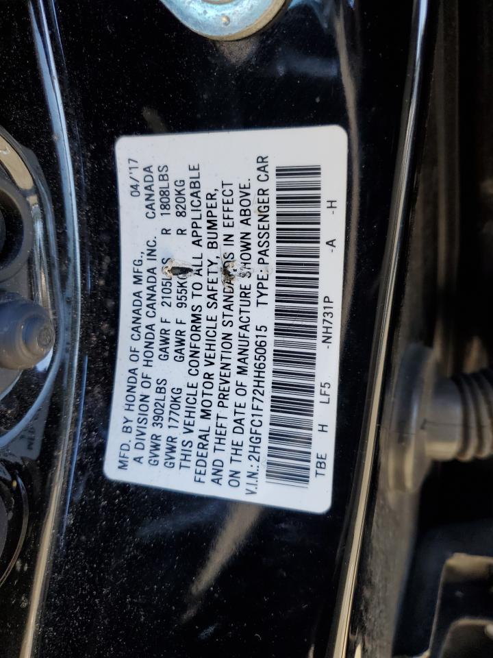 2HGFC1F72HH650615 2017 Honda Civic Exl