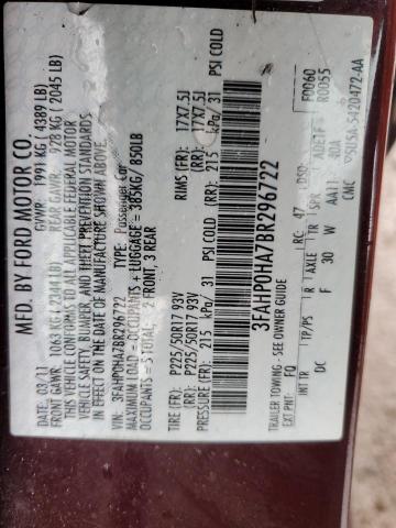 2011 Ford Fusion Se VIN: 3FAHP0HA7BR296722 Lot: 50593324