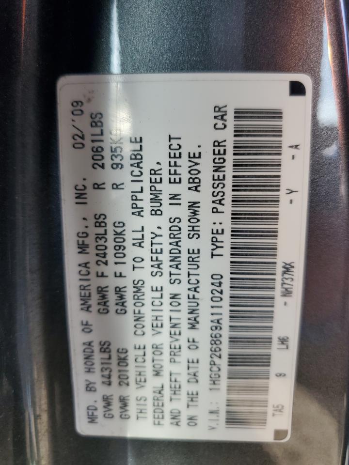 1HGCP26869A110240 2009 Honda Accord Exl