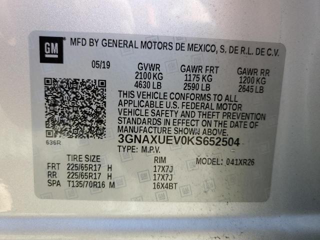 2019 Chevrolet Equinox Lt VIN: 3GNAXUEV0KS652504 Lot: 51941894