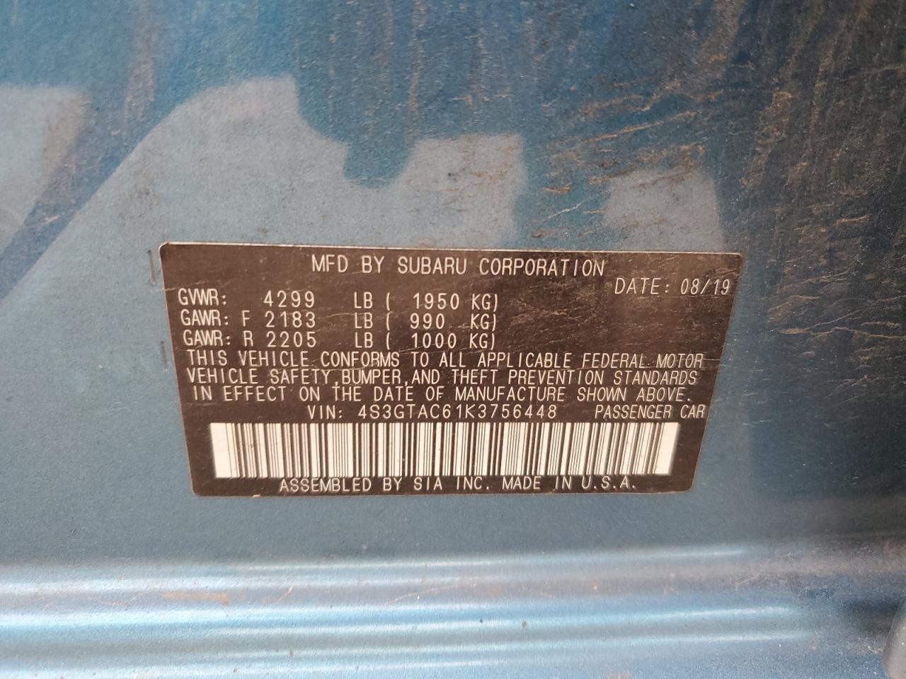 4S3GTAC61K3756448 2019 Subaru Impreza Premium