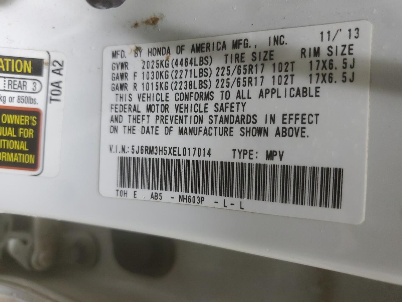 5J6RM3H5XEL017014 2014 Honda Cr-V Ex