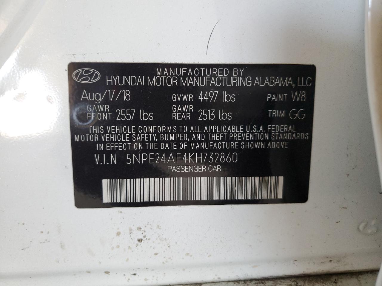 5NPE24AF4KH732860 2019 Hyundai Sonata Se