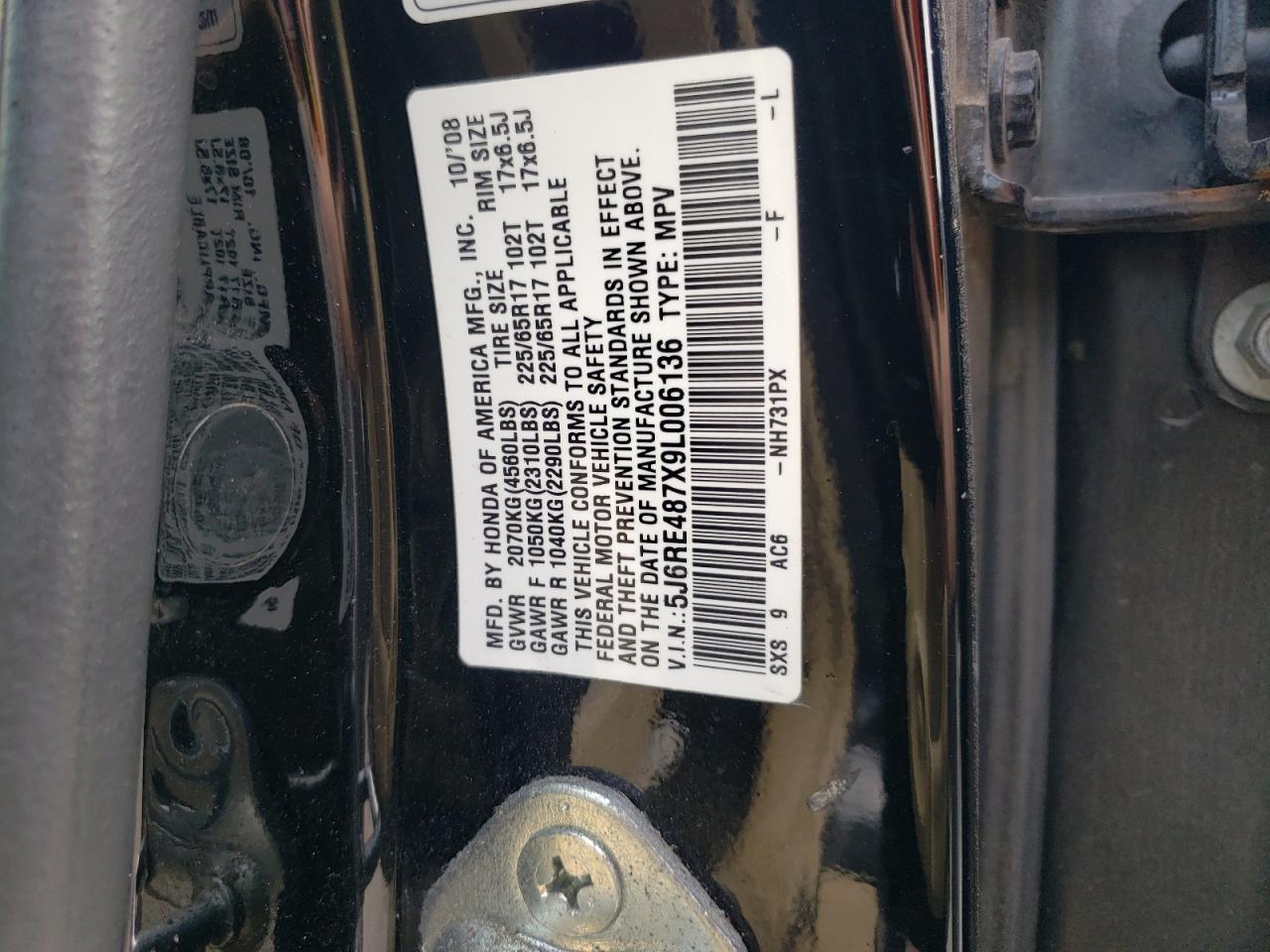 5J6RE487X9L006136 2009 Honda Cr-V Exl