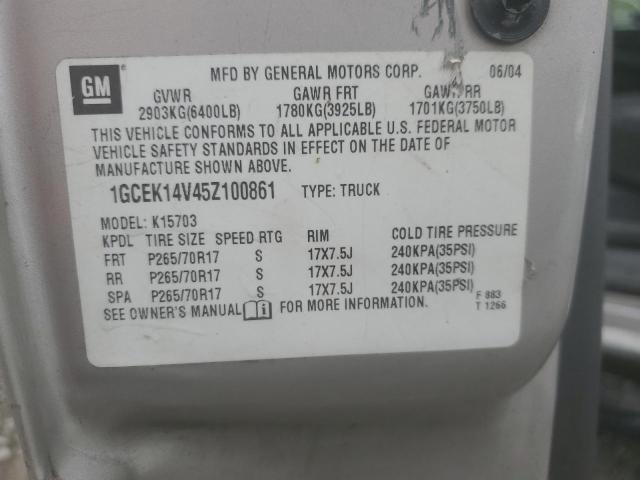 2005 Chevrolet Silverado K1500 VIN: 1GCEK14V45Z100861 Lot: 51387984