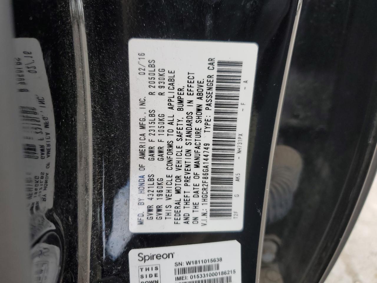 1HGCR2F86GA144749 2016 Honda Accord Exl