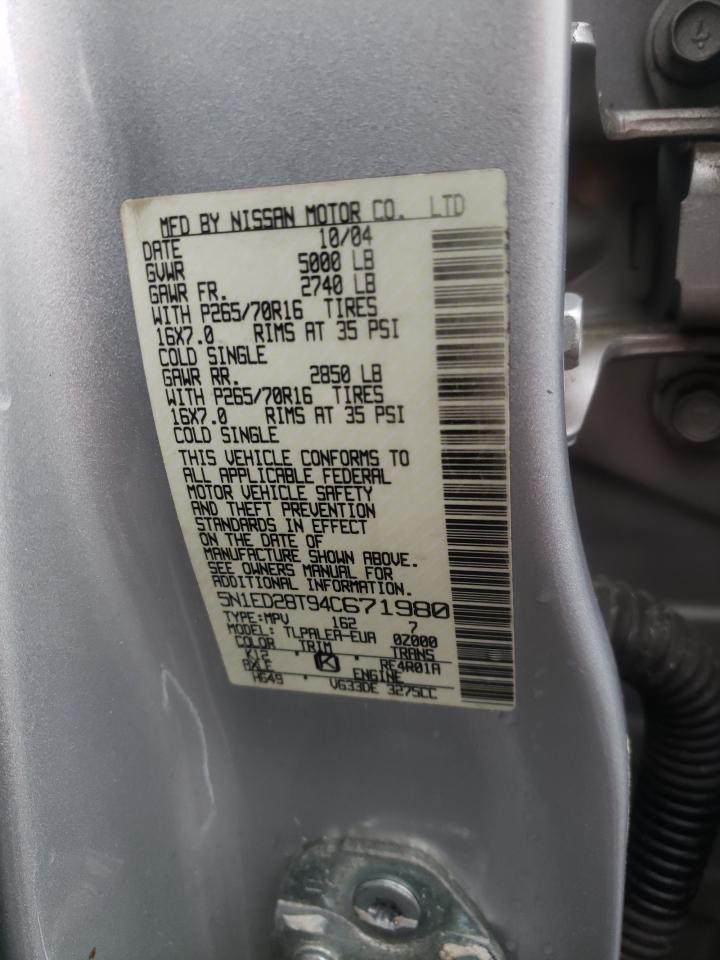 5N1ED28T94C671980 2004 Nissan Xterra Xe