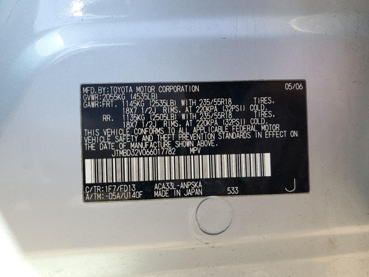 JTMBD32V066017782 2006 Toyota Rav4 Sport