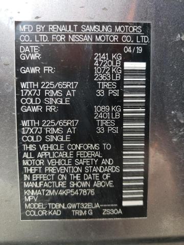 2019 Nissan Rogue S VIN: KNMAT2MV4KP547876 Lot: 51947514