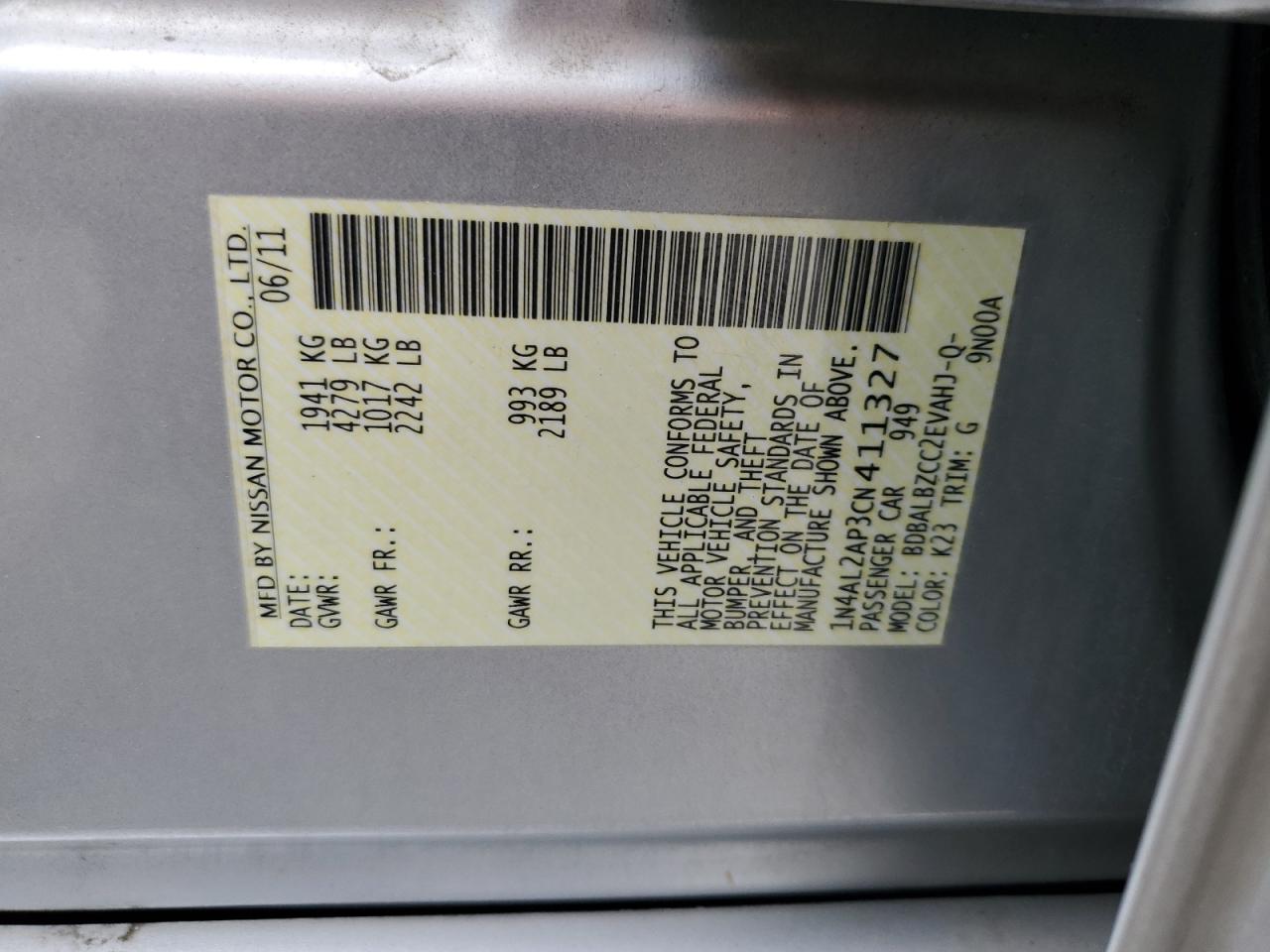 1N4AL2AP3CN411327 2012 Nissan Altima Base