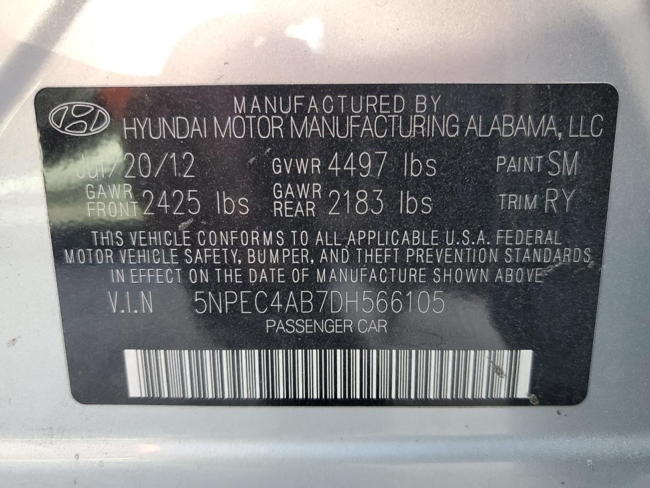 5NPEC4AB7DH566105 2013 Hyundai Sonata Se