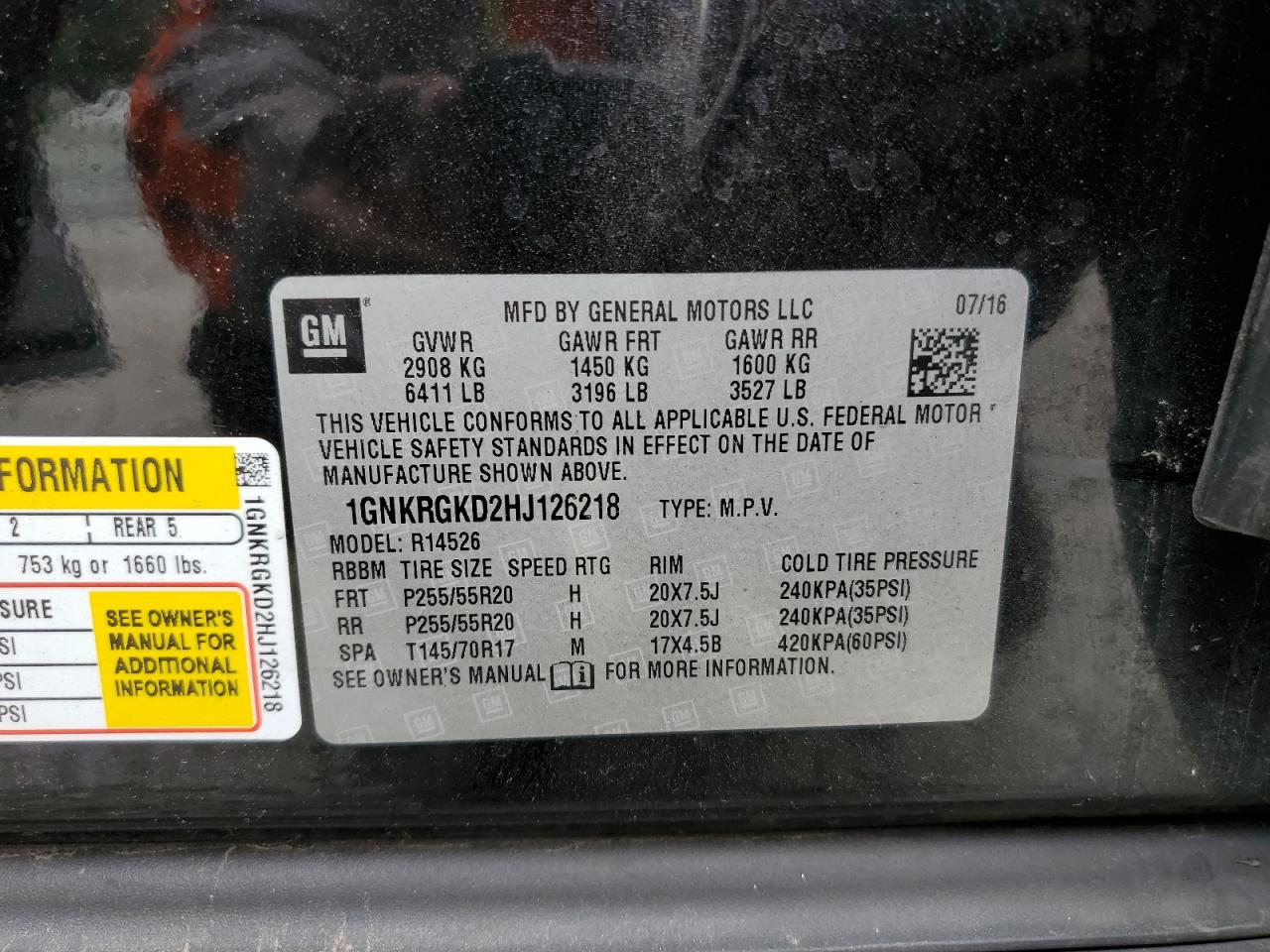 1GNKRGKD2HJ126218 2017 Chevrolet Traverse Lt