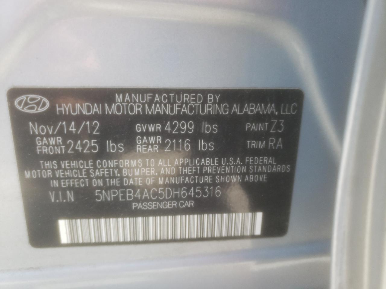 2013 Hyundai Sonata Gls vin: 5NPEB4AC5DH645316