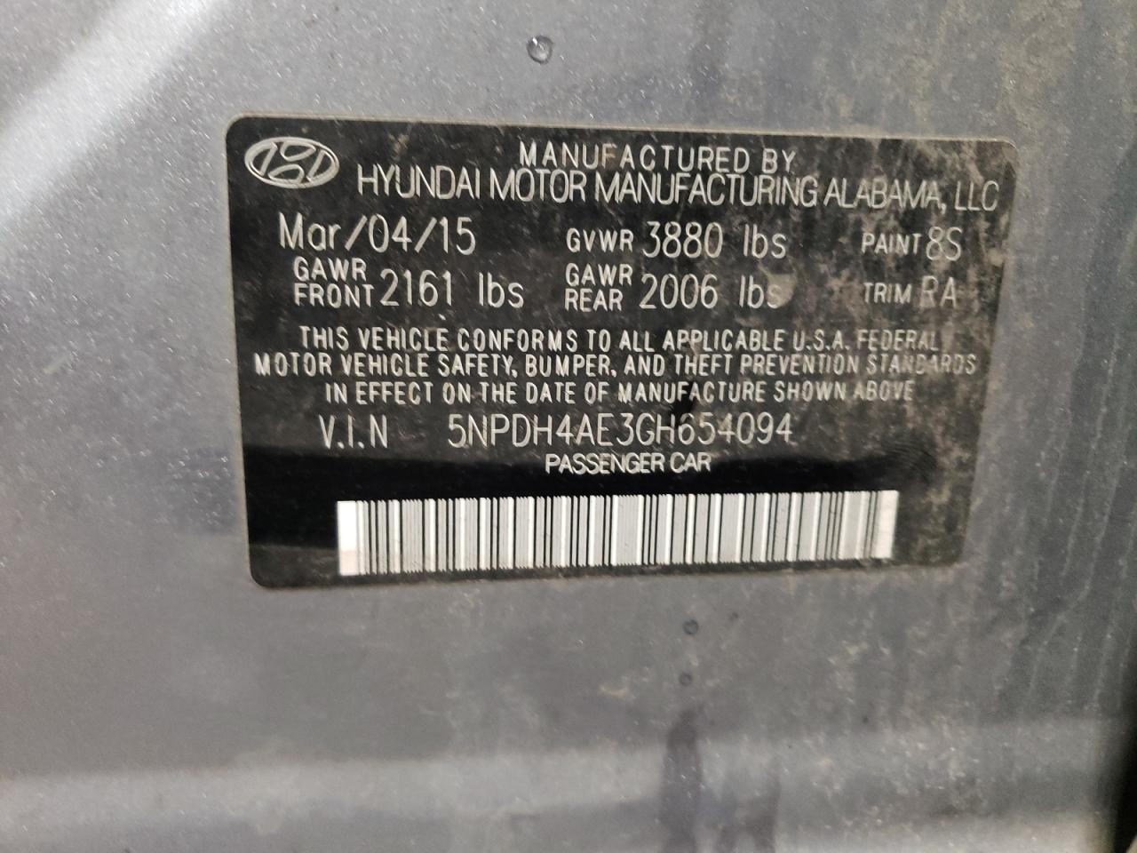 5NPDH4AE3GH654094 2016 Hyundai Elantra Se