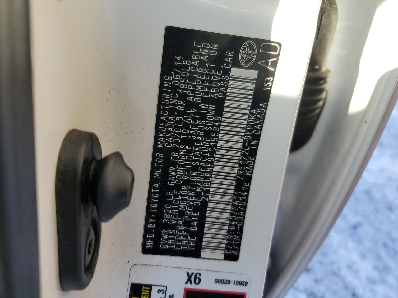 2T1BURHE9EC195949 2014 Toyota Corolla L