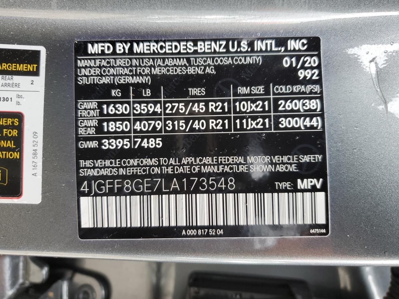 4JGFF8GE7LA173548 2020 Mercedes-Benz Gls 580 4Matic