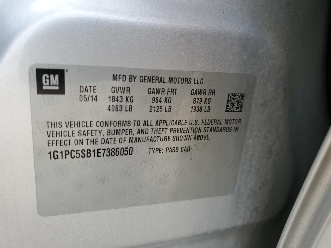 1G1PC5SB1E7386050 2014 Chevrolet Cruze Lt