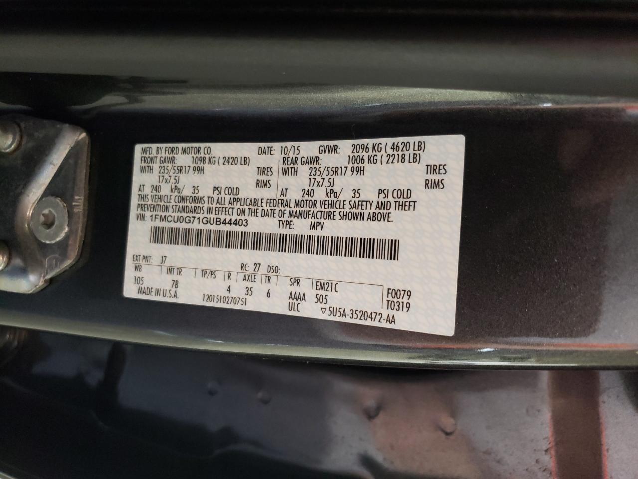 1FMCU0G71GUB44403 2016 Ford Escape Se