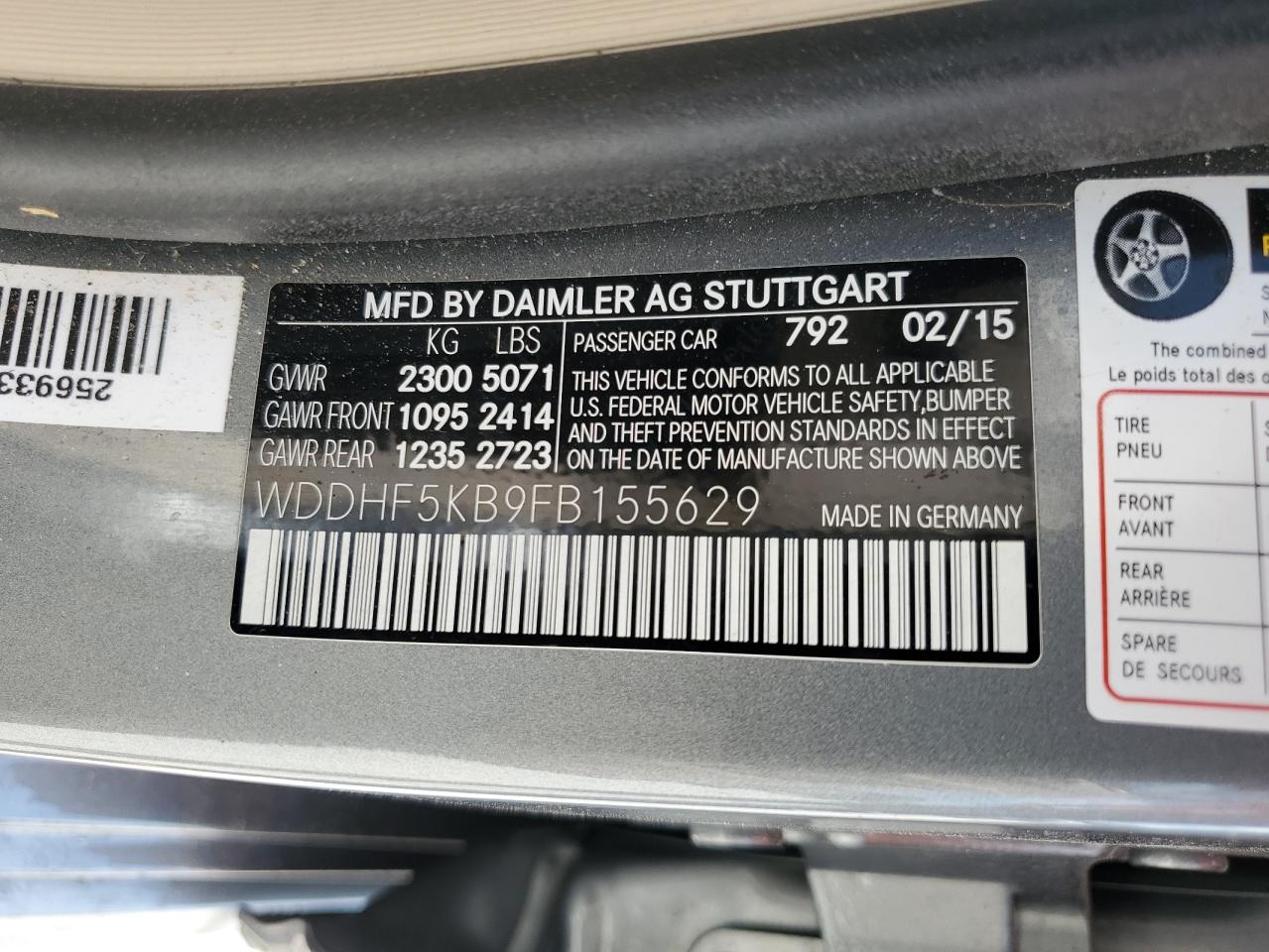 WDDHF5KB9FB155629 2015 Mercedes-Benz E 350