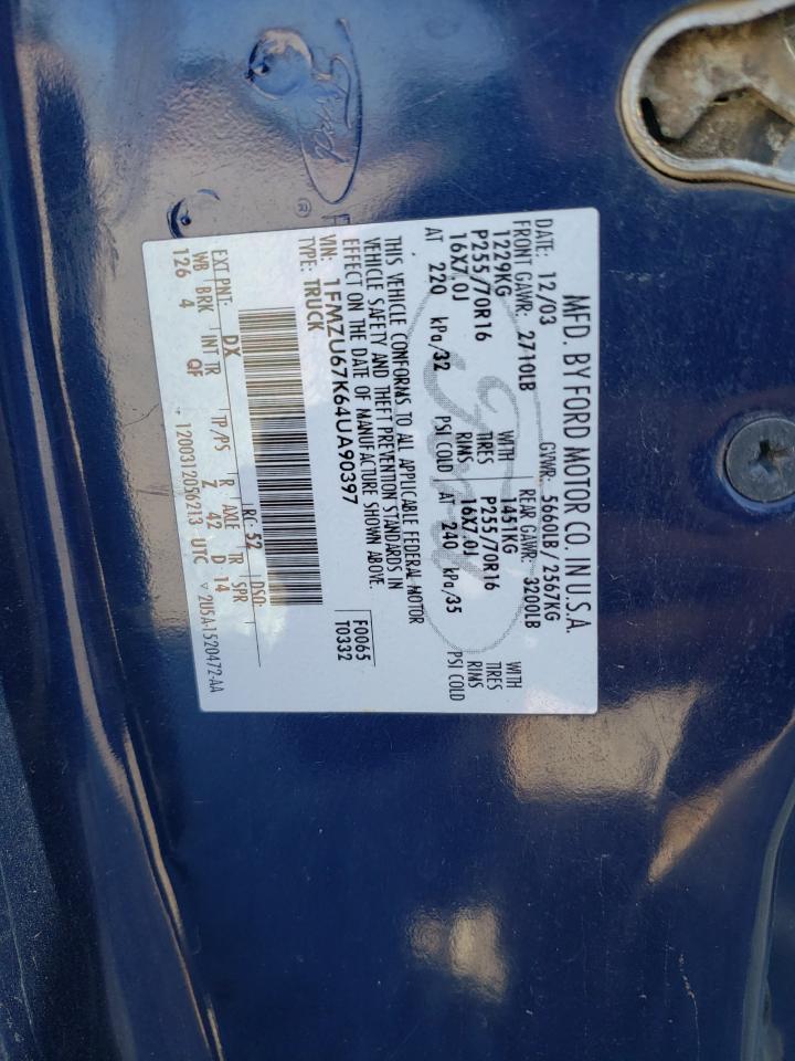 1FMZU67K64UA90397 2004 Ford Explorer Sport Trac