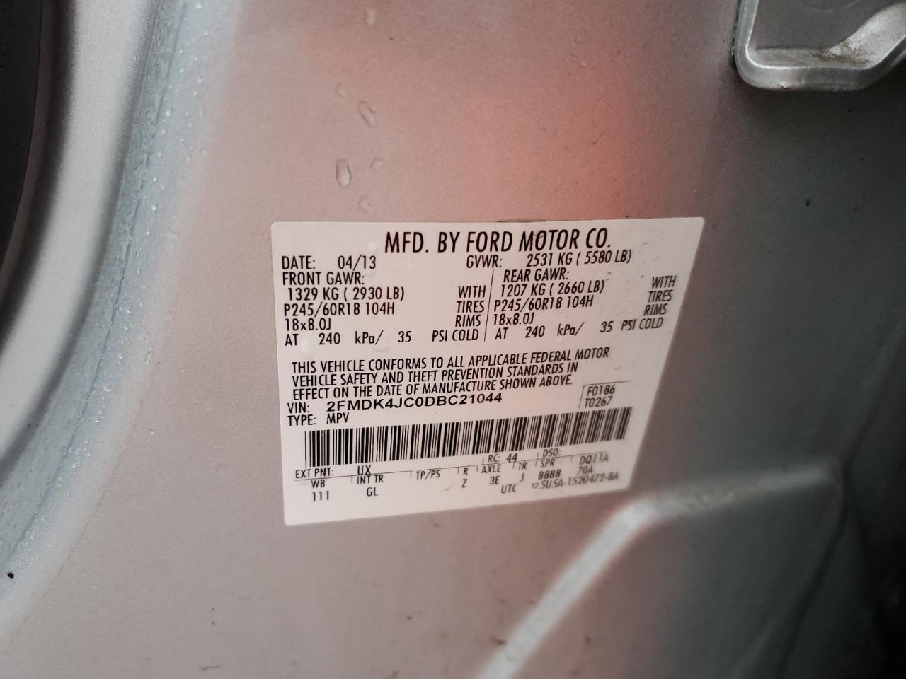 2FMDK4JC0DBC21044 2013 Ford Edge Sel