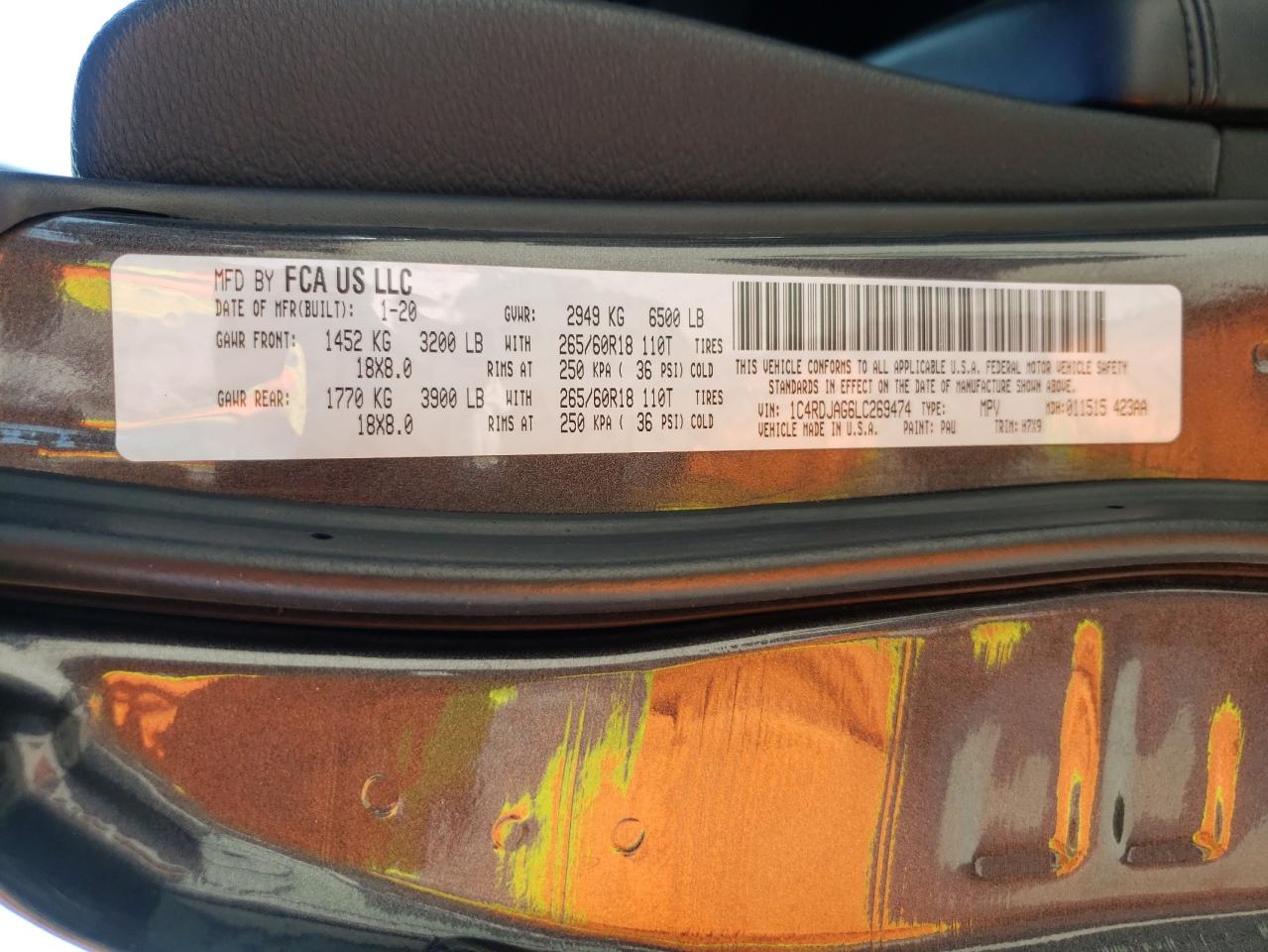 2020 Dodge Durango Sxt vin: 1C4RDJAG6LC269474