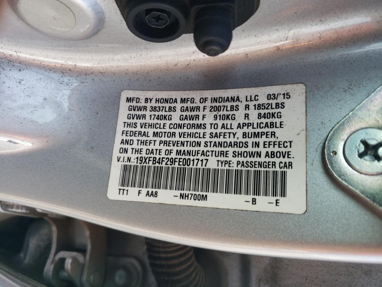 19XFB4F29FE001717 2015 Honda Civic Hybrid