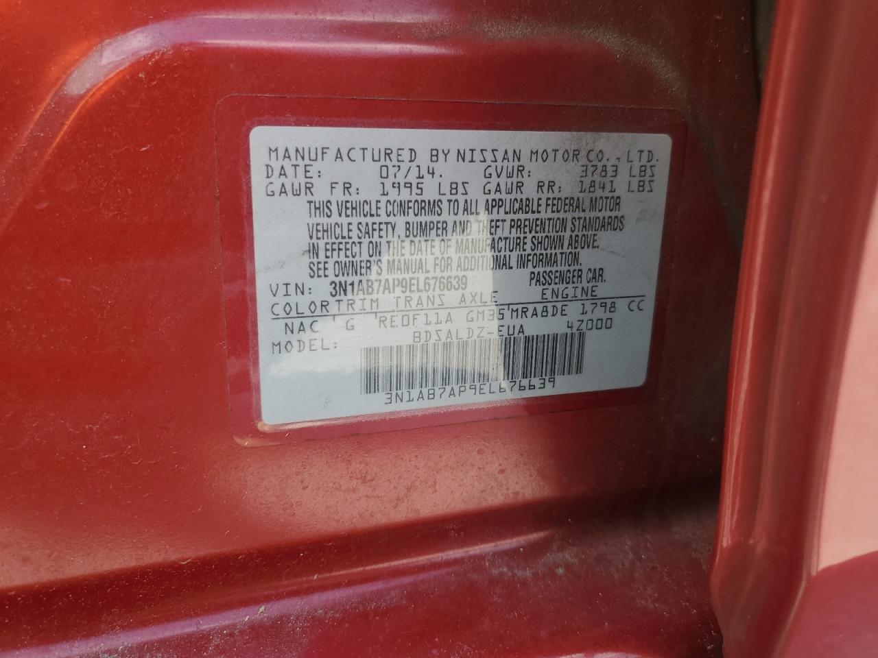 3N1AB7AP9EL676639 2014 Nissan Sentra S