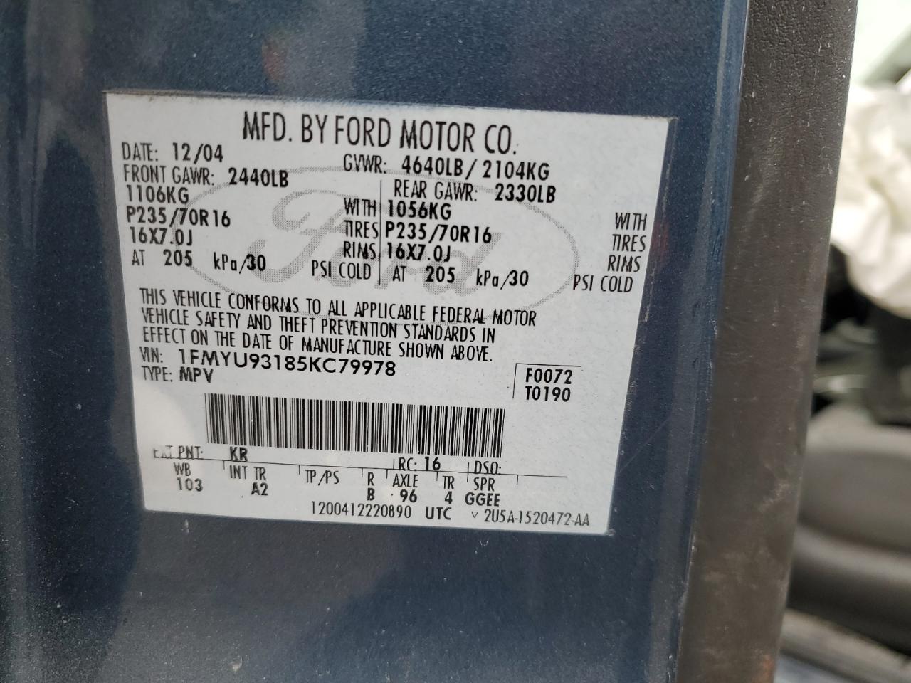 1FMYU93185KC79978 2005 Ford Escape Xlt