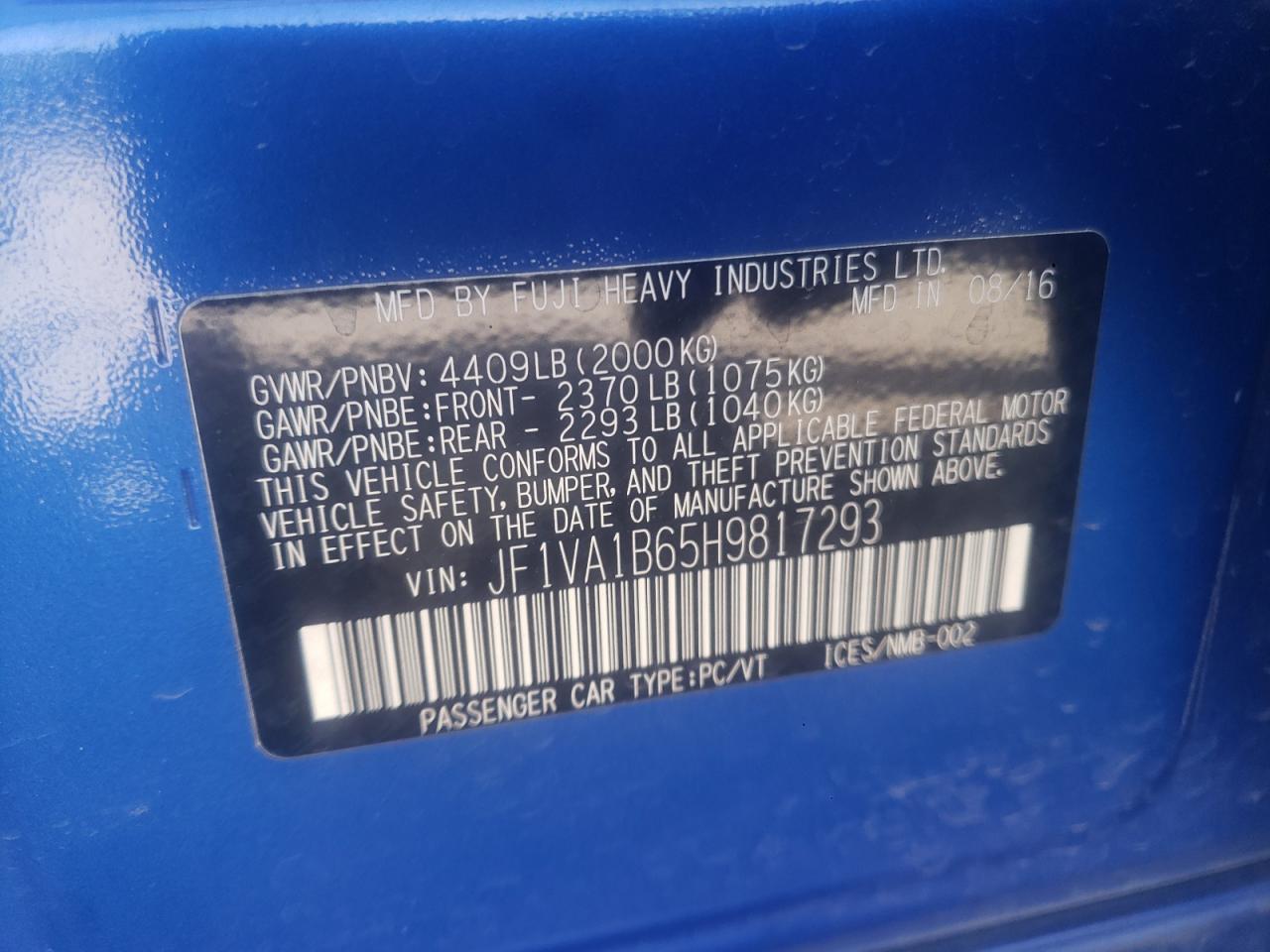 JF1VA1B65H9817293 2017 Subaru Wrx