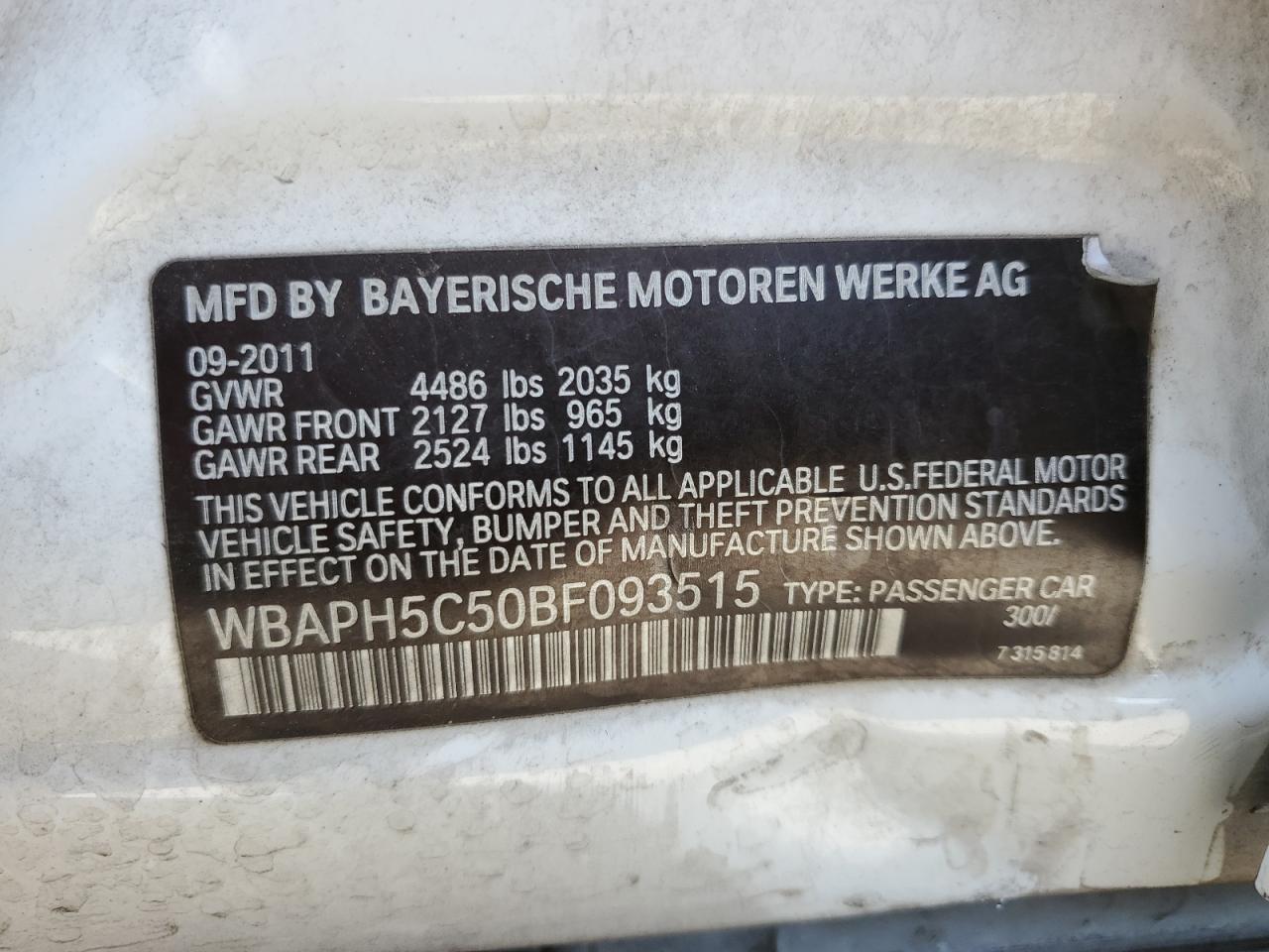 WBAPH5C50BF093515 2011 BMW 328 I Sulev