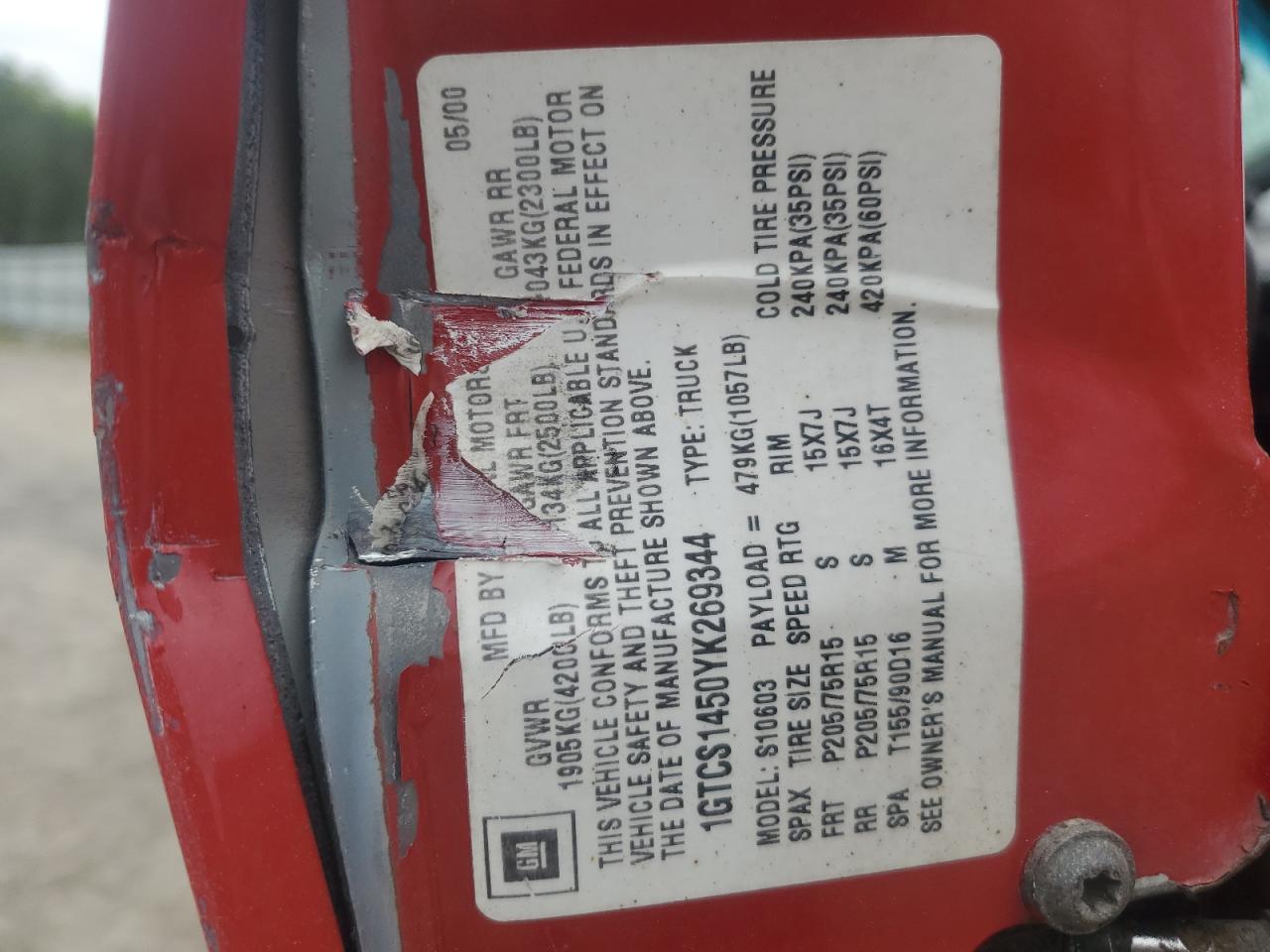 1GTCS1450YK269344 2000 GMC Sonoma