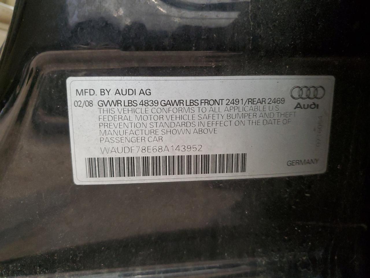 WAUDF78E68A143952 2008 Audi A4 2.0T Quattro