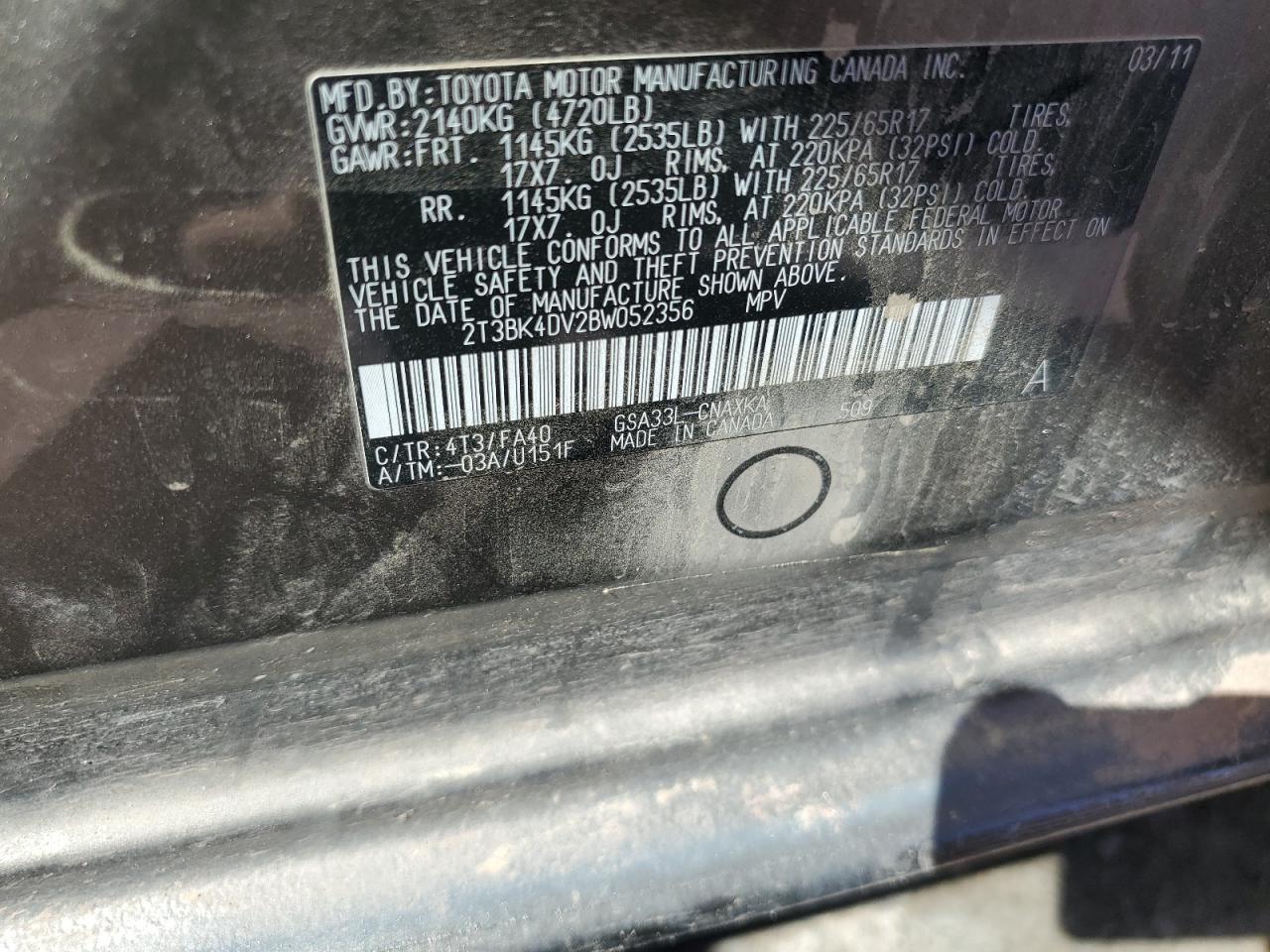 2T3BK4DV2BW052356 2011 Toyota Rav4