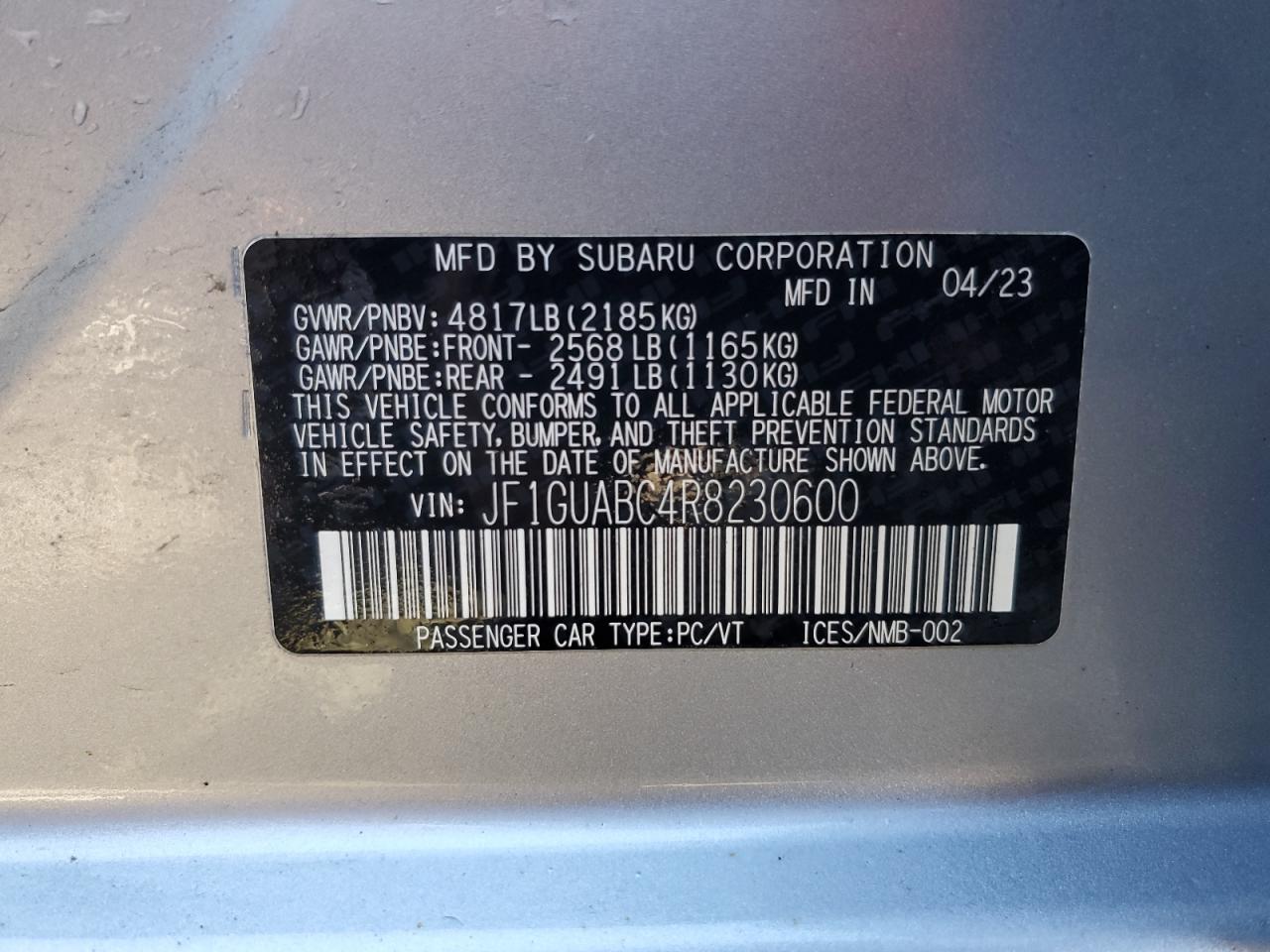 JF1GUABC4R8230600 2024 Subaru Impreza