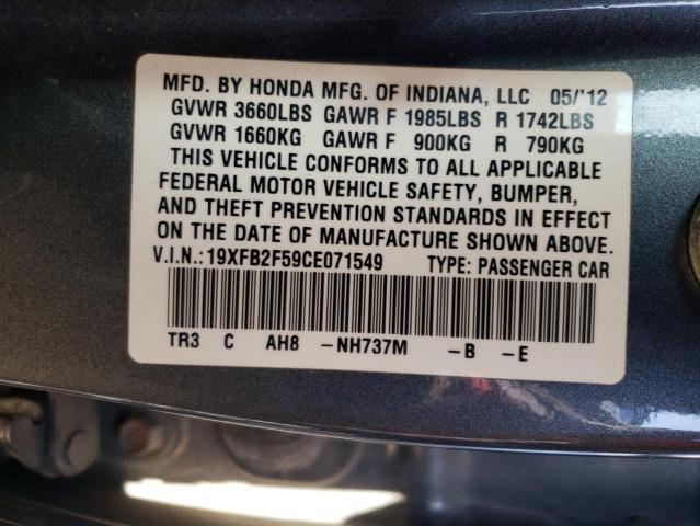 2012 Honda Civic Lx VIN: 19XFB2F59CE071549 Lot: 51520744