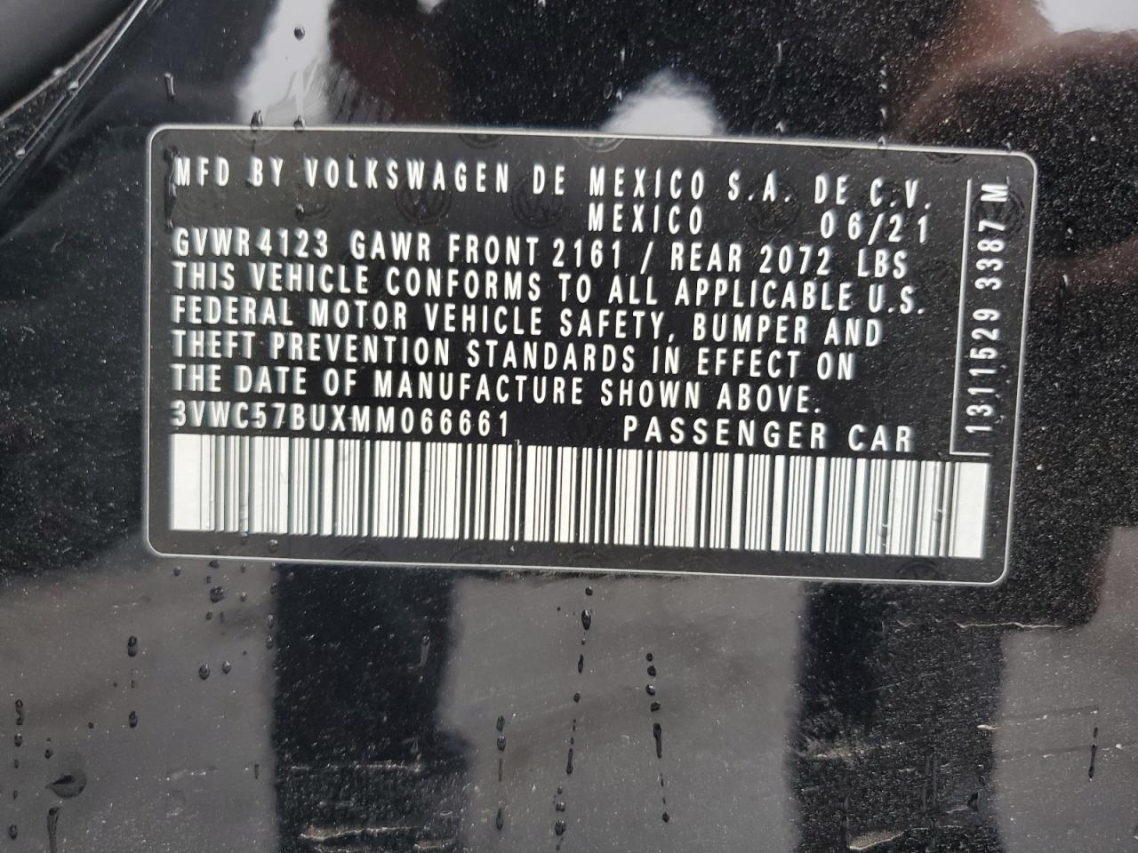 3VWC57BUXMM066661 2021 Volkswagen Jetta S