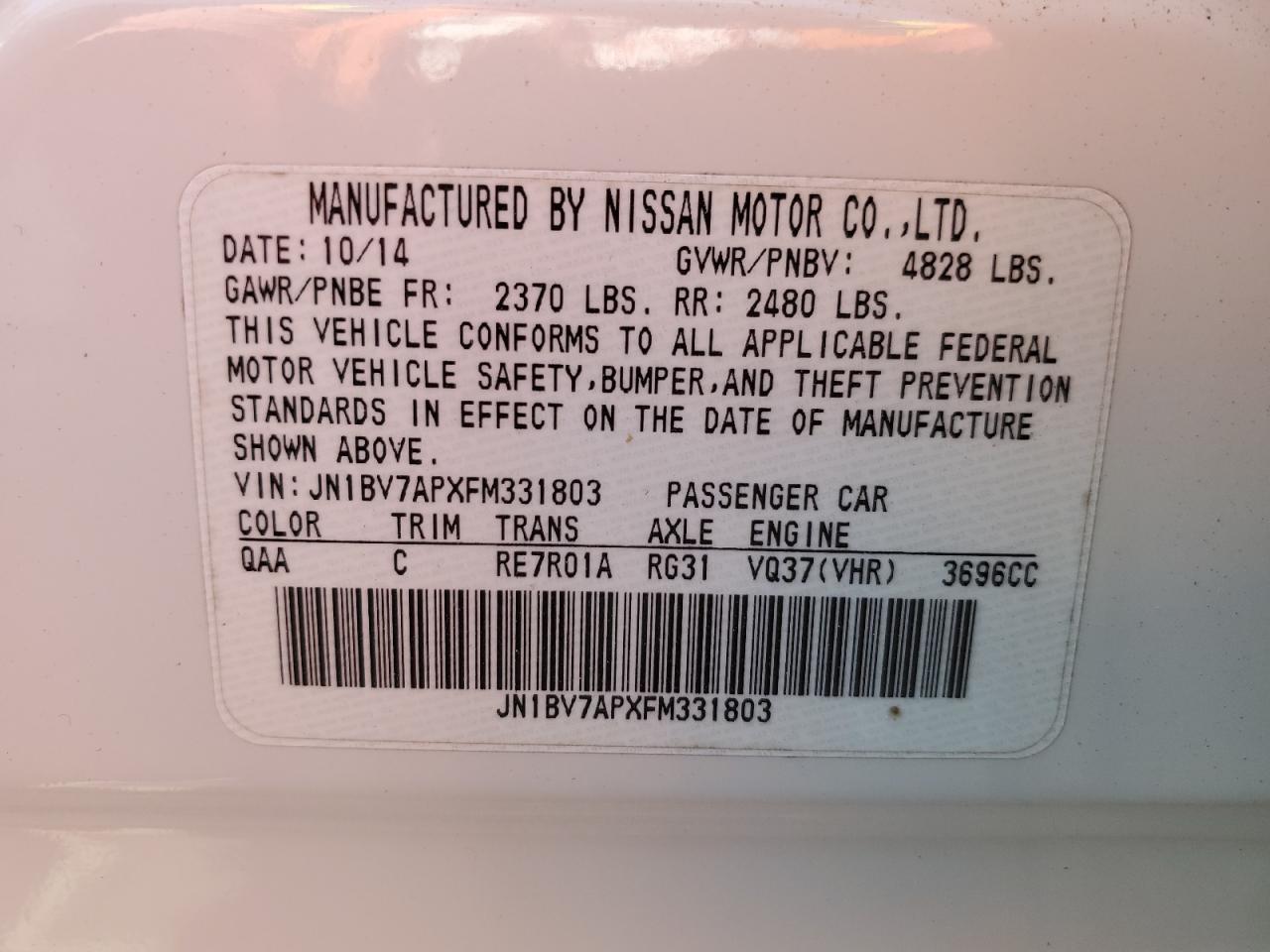 JN1BV7APXFM331803 2015 Infiniti Q50 Base