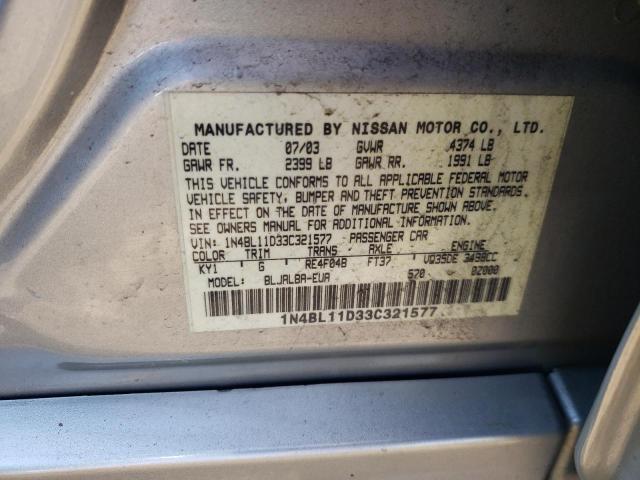 2003 Nissan Altima Se VIN: 1N4BL11D33C321577 Lot: 52531894