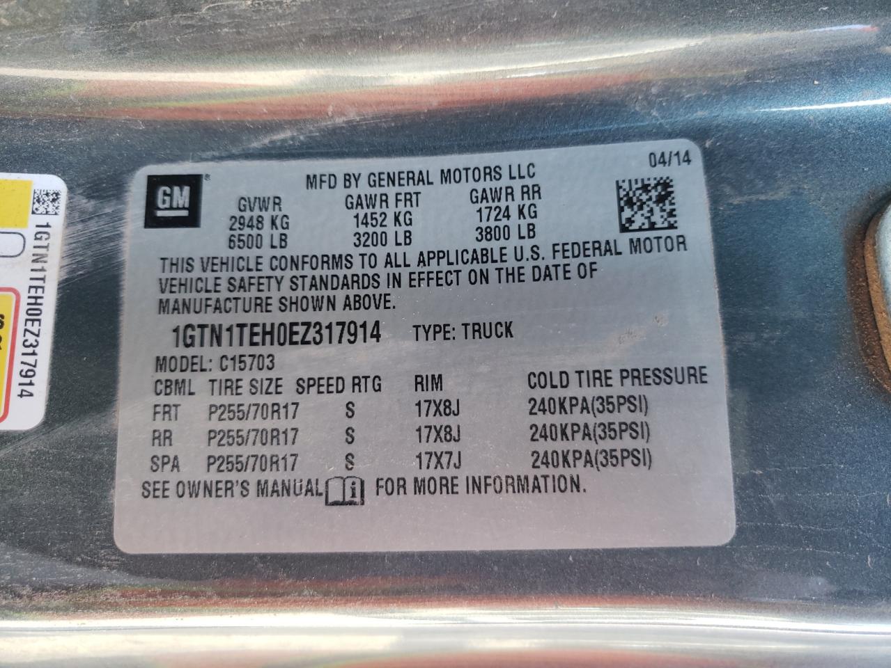 1GTN1TEH0EZ317914 2014 GMC Sierra C1500