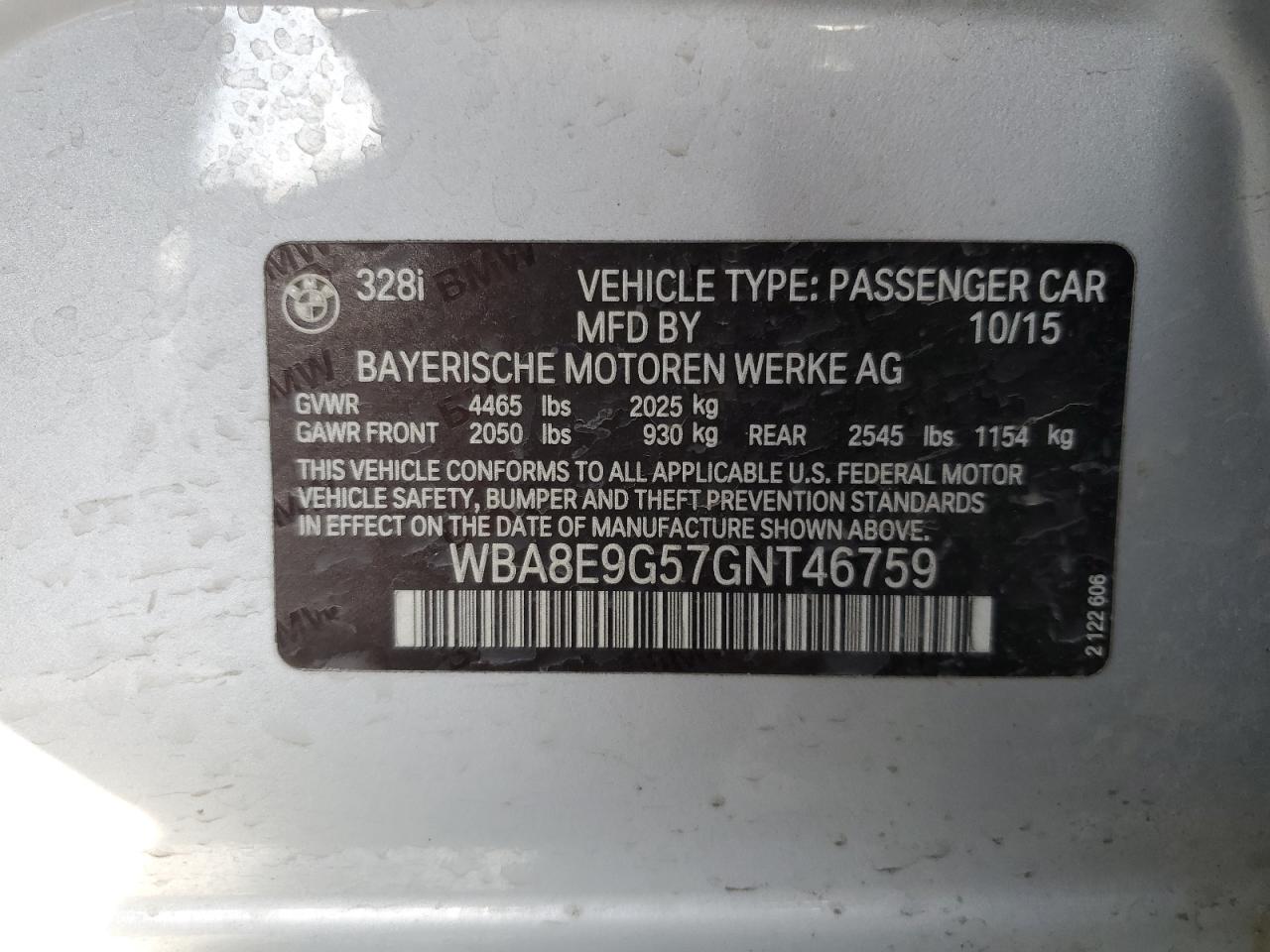 WBA8E9G57GNT46759 2016 BMW 328 I Sulev