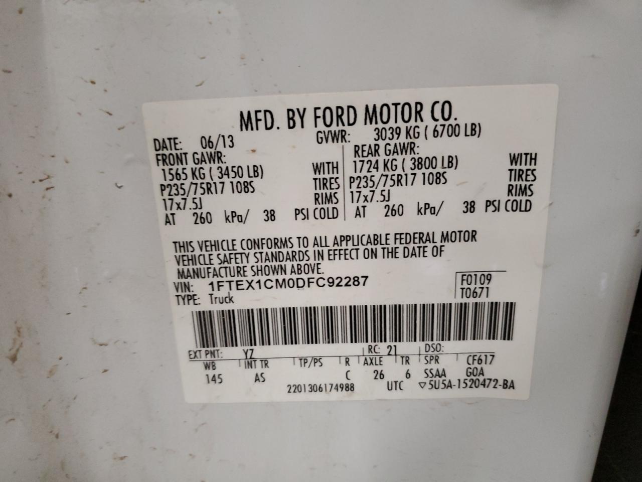 1FTEX1CM0DFC92287 2013 Ford F150 Super Cab