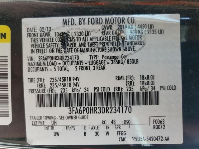 2013 Ford Fusion Se VIN: 3FA6P0HR3DR234170 Lot: 52126864