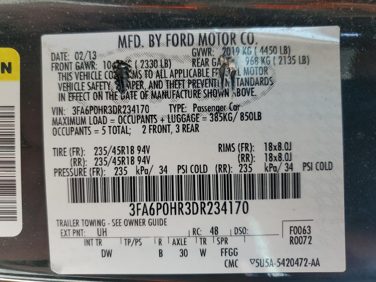 3FA6P0HR3DR234170 2013 Ford Fusion Se