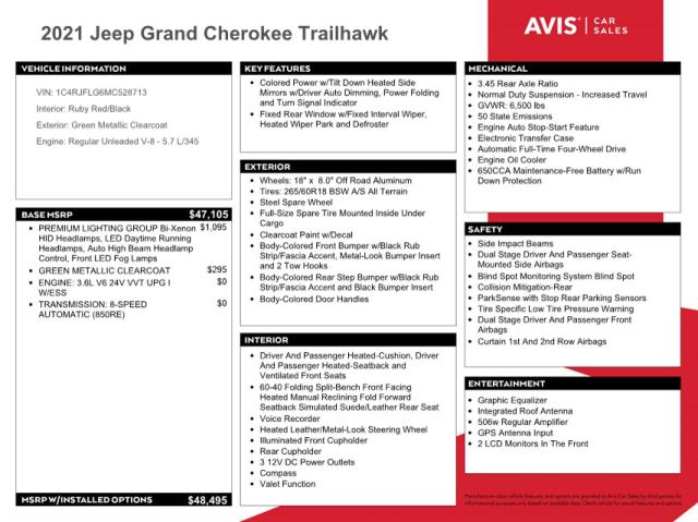 2021 Jeep Grand Cherokee Trailhawk VIN: 1C4RJFLG6MC528713 Lot: 51655044