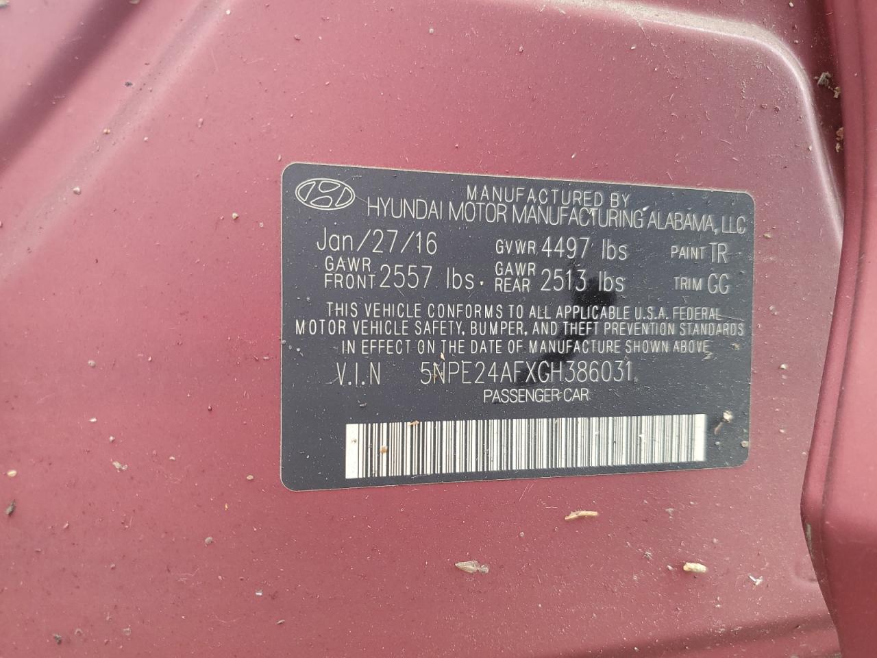 5NPE24AFXGH386031 2016 Hyundai Sonata Se