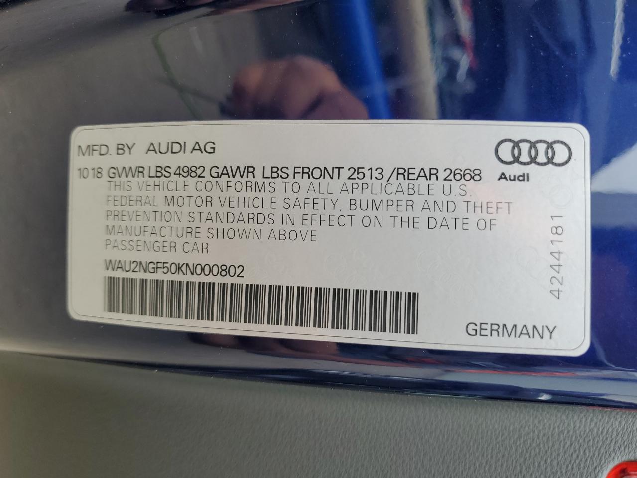 WAU2NGF50KN000802 2019 Audi A5 Prestige